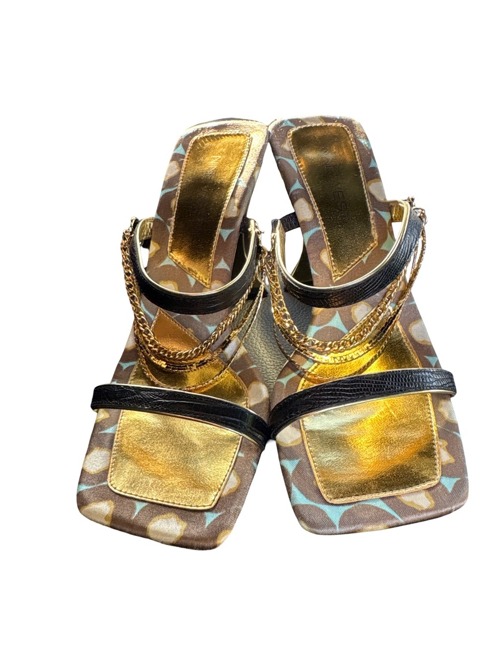 Nine West D- Ketty Gold & Black Chain-Accent Women’s Sandals - size 5.5